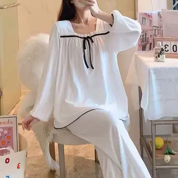 2021 Toamna Iarna Pijamale Femei Llong-Pantaloni Cu Mâneci Prințesă Dulce Stil Cămașă De Noapte Costum Subțire Stil Simplu Set De Pijama