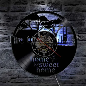 Home Sweet Home disc de Vinil Ceas de Perete Copil Swinging Într-Un Copac LED Lumina de Noapte Moderne Lampă de Perete Pentru Cadou de casă nouă
