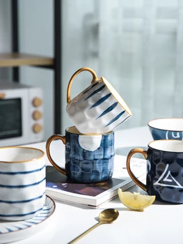 Creative Ceramice Cana De Cafea Cu Mâner De Aur Lucrate Manual Mari De Ceramică Ceașcă De Ceai De Călătorie Bucatarie Tacamuri Nordic Decor Acasă