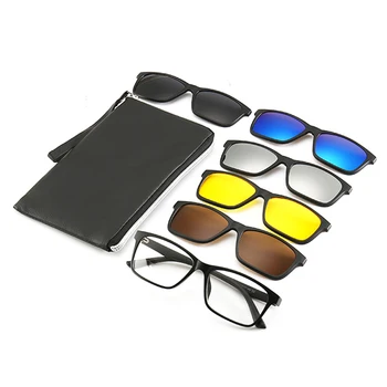 Cu Sac de 5 Lenes Magnet ochelari de Soare Clip Oglindă Clip pe ochelari de Soare Clip pe Bărbați Ochelari Polarizati Personalizate baza de Prescriptie medicala Miopie