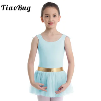TiaoBug Copii Fete De Aur Cu Dungi Talie Profesionale Balet Tutu Ochiurilor Rochie Copii Gimnastica Fustei De Balet De Dans Etapă Costum
