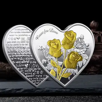A crescut Inima în Formă de Monedă de Colectare Monede Comemorative Te Iubesc de Colectare Monede de Artă Monede pentru Ziua Îndrăgostiților Cuplu