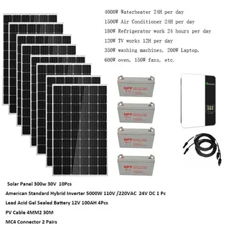 Panou Solar Kit Complet 5000W 10000W 220V Solare Off de Pe Sistemul de Rețea Cu Baterie de Rezervă Growatt Invertor Hibrid Controller Acasă
