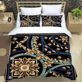 Lanț de aur de Lux Set de lenjerie de Pat 3D Print Vintage Baroc Carpetă Acopere Singură cameră Dublă cu Pat King-Quilt Capac Home Textile Cuvertură de pat