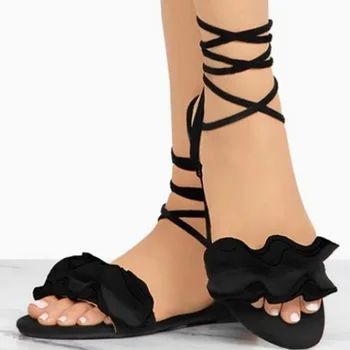 Dantela Sexy femeie sandale de vară eco-legat gladiator Zapatos Mujer sapato doamnelor femei balerini casual pantofi de plaja zburli flori