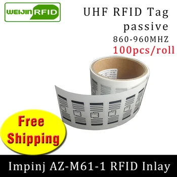 Tag RFID UHF autocolant Impinj M61-1 ude inlay 915mhz868mhz 860-960MHZ MR6-P EPC 6C 50pcs transport gratuit, adeziv pasiv etichetă RFID