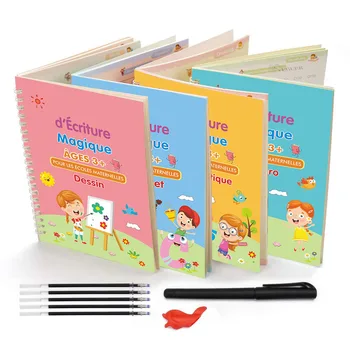 4 Cărți franceze Copil Carte de Practică Caiet de Scriere și Corectarea Cărți pentru Copii, Cărți pentru Copii Caligrafie Montessori Carte