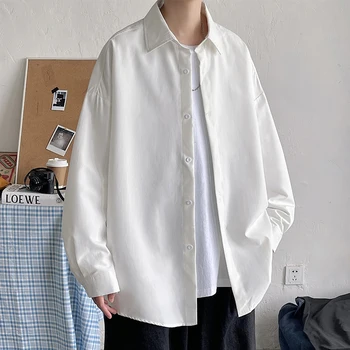 Bărbați Moda coreeană Alb cu Maneca Lunga Tricouri 2022 Mens Harajuku Negru Supradimensionat Tricou Masculin Butonul Până Camasi Bluze 5XL