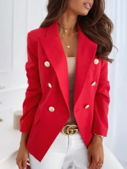 Birou Doamnă Moda Blazer pentru Femei Culori Solide Dublu Rânduri Naveta Sacou Casual cu Multi Butonul de Toate Meci de Îmbrăcăminte Formală