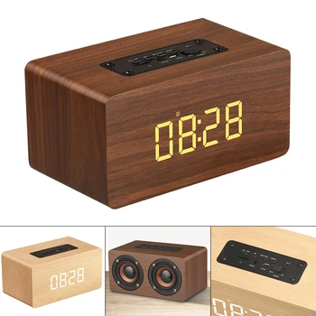 Din lemn Ceas Deșteptător Difuzor cu Ecran Timp de 3,5 mm AUX Jack MP3 Player Difuzor pentru Smartphone Computer compatibil Bluetooth