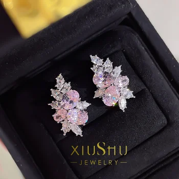 Flash Imens! Cherry Blossom Pink Diamond Cercei Floare De Sex Feminin Minoritate Design Dulce Argint 925 Cercei Blând Tempera