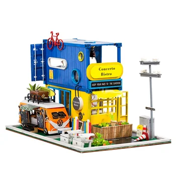 DIY Miniatură Kituri de Lemn Casă de Păpuși, Cu Mobilier Container Catering Camion Casa de Păpuși Jucarii pentru Fete Ziua de nastere Cadouri