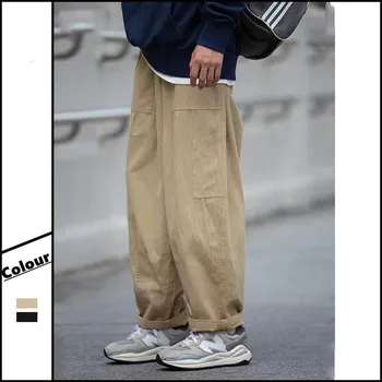 2022 Bărbați Japonezi Vrac Direct Casual Culoare Solidă Pantaloni Salopete Fashion Elevilor Largi Picior Pantaloni Kaki/negru Pantaloni