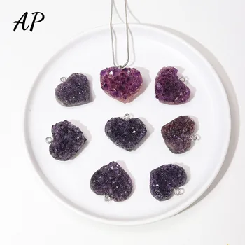 Naturale Cristal Ametist Grup Inima Pandantiv în formă de Energie Violet Închis Cristal Colier Cadou pentru Femei
