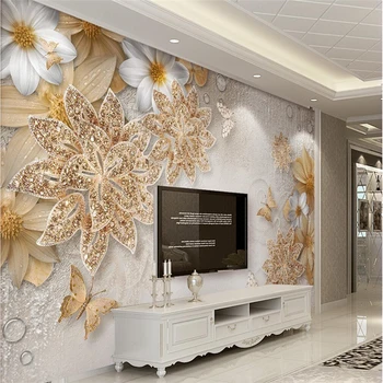 beibehang Foto Personalizat Tapet 3D Fresca de Lux, Bijuterii de Aur, Floare Fluture TV de Perete papel de parede de hârtie de perete