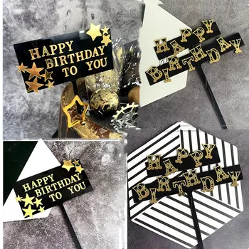 1buc Acrilice Happy Birthday Cake Topper aur negru Scrisoare Tort Sus Steagul Decor pentru Băiat Ziua de naștere Petrecere de Nunta Consumabile