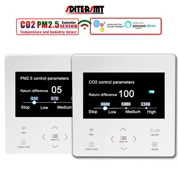 UE WIFI Inteligent de Calitate a Aerului PM2.5&Senzor de CO2 0-10v/PWM/AC de Ieșire FAN Controler pentru Temperatura Senzorului de Umiditate Monitor Prin RS485
