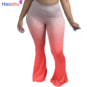 HAOOHU Streetwear Gradient Femei Elastice Largi Picior Pantaloni Flare Jambiere Talie Mare Pantaloni Drapat Jogger Pantaloni de Trening