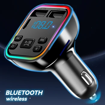 Auto Bluetooth 5.0 fără Fir Transmițător FM PD Tip C Dual USB 3.1 UN Încărcător Rapid Colorate de Lumină Ambientală Handsfree Audio MP3 Player