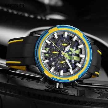 MEGIR Uhr für Männer Modul Militär Sport Cronograf Quarz Uhren Silikon Curea 24-stunde Armbanduhr часы relogio reloj 2133