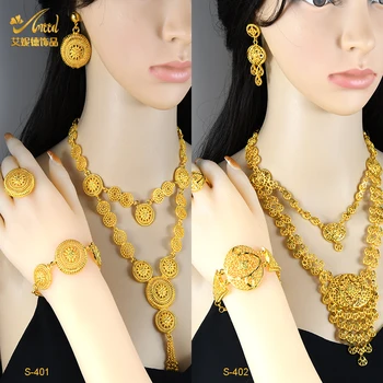 ANIID Dubai Placat cu Aur de 24K Luxury Femeie Set de Bijuterii Marocan Nigerian Mireasa Colier de Nunta Cadouri de Bijuterii Indian Colier Set