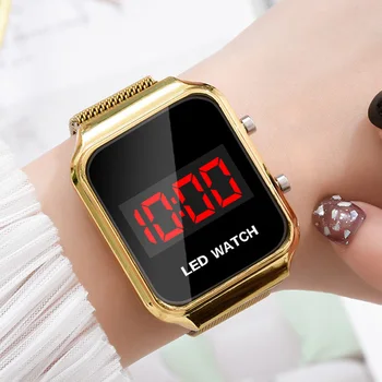 2020 de Aur de Lux Digital cu LED-uri Ceasuri Barbati Moda Dreptunghi Ceasuri Cataramă Magnetică din Oțel Inoxidabil Plasă de Trupa Ceasuri Electronice