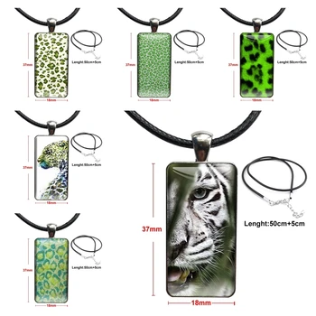Green Leopard Moda Sticlă Cabochon Pandantiv Dreptunghi Colier Cravată Colier Bijuterii Barbati Pentru Iubitorii De Cel Mai Bun Prieten