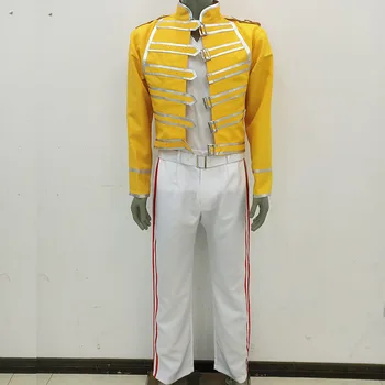 Vocea lui Freddie Mercury Cosplay Costum DJ Cantareata de Dans Etapă Galben Sacou Haina Tricou Pantaloni de Costum Set Complet