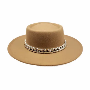 Clasic 8cm Margine Largă Pălăria lui plăcintă Cu Lanț de Argint Dom Cald Fedora Pălărie Stil Retro Pearl Lanț Pălărie Panama toamna iarna Pălărie