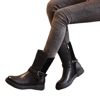 6002-1 Noua Moda Casual Pantofi pentru Femei Catarama Martin Boot Fund Moale Plus de Catifea Frumos piele de Vacă din Piele Cizme
