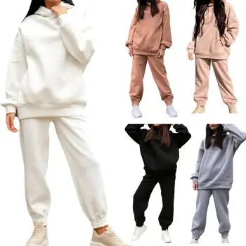 Toamna Iarna Streetwear Femei Joggeri 2 Seturi De Piese Hanorac Pantaloni Două Bucata Set Trening Fleece Costume De Trening