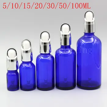 Albastru de Sticlă Sticla Cu Cos de Argint Dropper , Esența/Parfum Sub-îmbuteliere, Gol Container Cosmetice (15 buc/Lot)