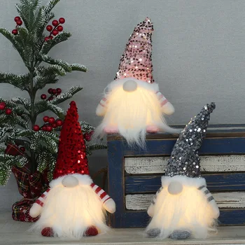 Crăciun fericit fără Chip de Papusa a CONDUS cu Paiete Stralucitoare Gnome Lampa de Pluș Elf lui Mos Craciun Ornamente Pandantiv Acasă de Anul Nou Decor