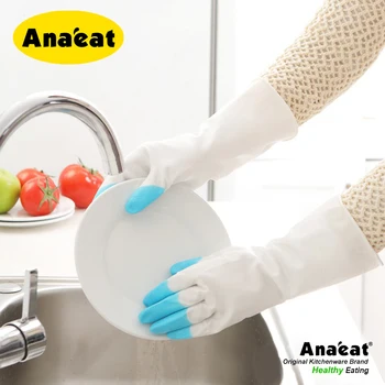 ANAEAT 1 pereche de impermeabil de uz casnic mănuși, cald, mănuși de spălat vase, apă și praf de curățare mănuși de cauciuc