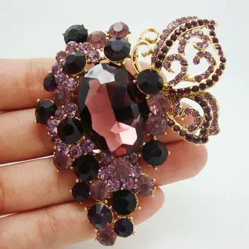 TTjewelry New Sosire Fluture Superb De Flori De Aur Ton Broșă Pin Violet Stras De Cristal Pandantiv