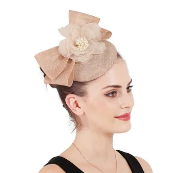 Elegant Fascinator Pălării Doamnelor Pentru Nunta Biserica Sinamay Pălării Cu Bowknot Derby Hat Fedora Petrecere De Ceai Articole Pentru Acoperirea Capului Pentru Femei