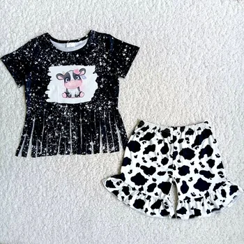 Vara Copiii Moda Ciucure De Sus Și Zburli Pantaloni Scurți Set Fete Pentru Copii Lapte De Vaca Model De Costum Copii Mici Haine Negre