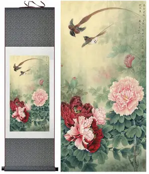 Păsări și flori pictura mătase scroll pictura tradițională păsări și flori pictura Chineză birdsPrinted pictura