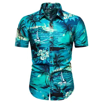 Mens Hawaiian Aloha Tricouri Moda Copac De Nucă De Cocos Print Camasa Cu Maneci Scurte Barbati Vara Plaja Cămașă De Sex Masculin Petrecere Casual Stil De Vacanta