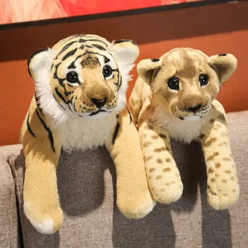 Frumos 1 BUC 38CM/48CM/58CM Huggable Fierbinte Moale Realiste Umplute Animale, Leopard, Leu Jucării de Pluș Animal Sălbatic Tigru Pentru Copii