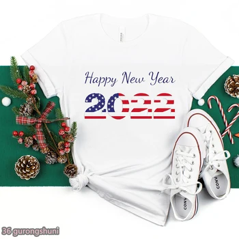 Steagul American 2022 An Nou Fericit Tricou Tricou Amuzant Reni Crăciun Fericit Haine De Sex Feminin Harajuku Femei Tricou Topuri