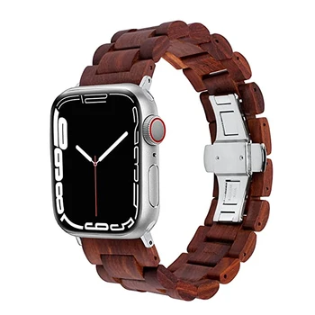 Curea Pentru Apple Watch 7 Trupa SE 4 5 6 44mm cu diametrul de 40mm, 45mm 41mm din Lemn Natural Watchabnds Pentru iWatch 3 42mm Bratara 38mm
