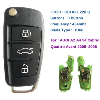 CN008007 3 Buton de la Distanță Masina Flip Key Fob Pentru A-udi A2 A4 S4 Cabrio Quattro Avant 2005-2008 cu 433Mhz 48 Cip 8E0 837 220Q K D